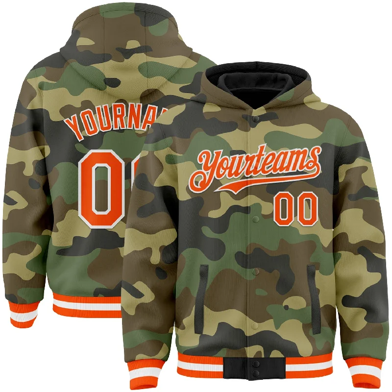 Modern Hoodie with Urban Design for Cool Look-Custom Camo Orange-White Bomber Full-Snap Varsity Letterman Salute To Service Hoodie Jacket