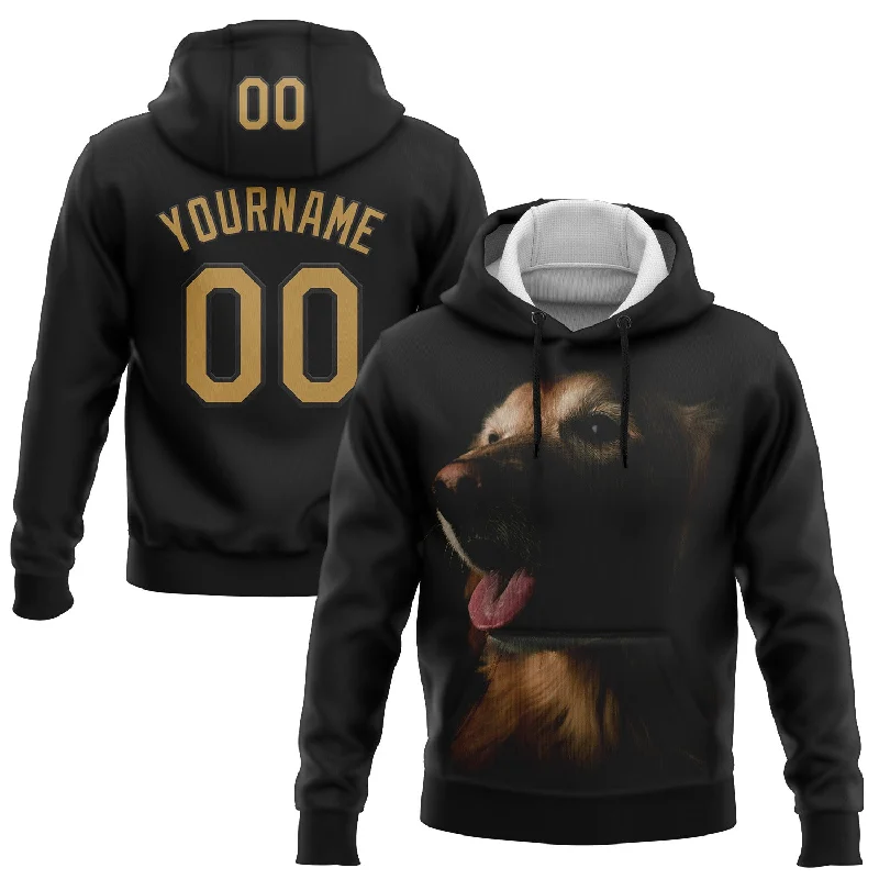 Retro-Inspired Hoodie for Vintage Look-Custom Stitched Black Old Gold 3D Pattern Design Golden Retriever Dog Sports Pullover Sweatshirt Hoodie