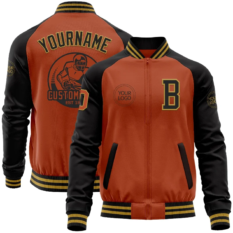 Soft Faux Fur Bomber Jacket for Fashion-Forward Winter-Custom Texas Orange Old Gold-Black Bomber Varsity Letterman Two Tone Zipper Jacket