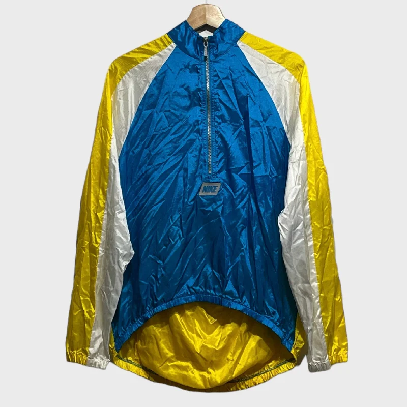 Casual Zip-Up Jacket for Active Days-Vintage Nike Blue & Yellow Windbreaker Jacket S