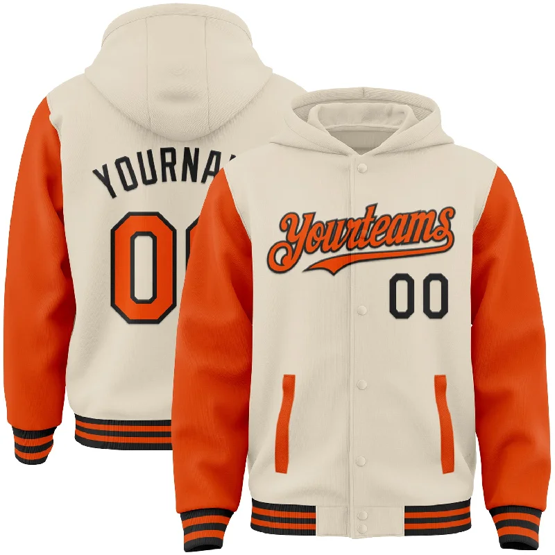 Classic Hoodie for Everyday Comfort-Custom Cream Orange-Black Bomber Full-Snap Varsity Letterman Two Tone Hoodie Jacket