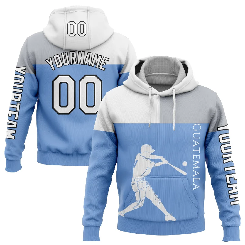 Trendy Oversized Hoodie for Relaxed Vibe-Custom Stitched Light Blue Gray-Black 3D Guatemala Guatemalan Flag Sports Pullover Sweatshirt Hoodie