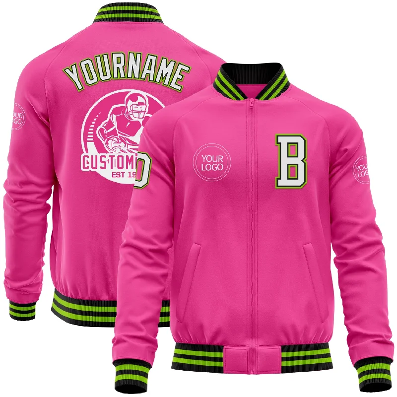 Trendy Camouflage Jacket for Street Style-Custom Pink Black-Neon Green Bomber Varsity Letterman Zipper Jacket