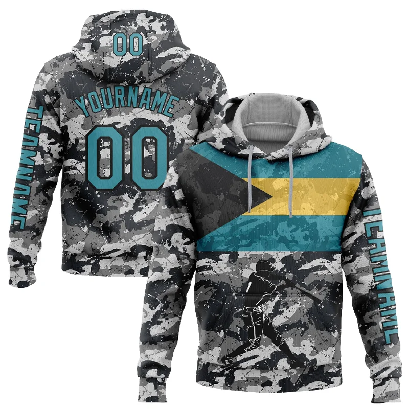 Relaxed Fit Hoodie for Lazy Days-Custom Stitched Camo Teal-Black 3D Bahamas Bahamian Flag Sports Pullover Sweatshirt Salute To Service Hoodie