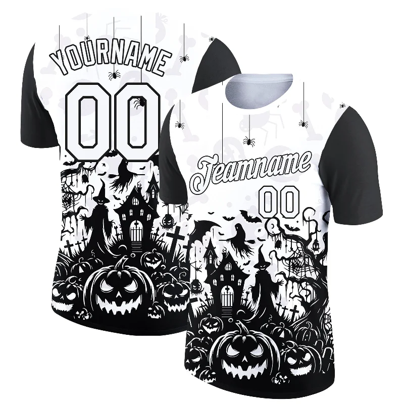 High-End Designer T-Shirt for Luxury Fashion-Custom White Black 3D Halloween Performance T-Shirt