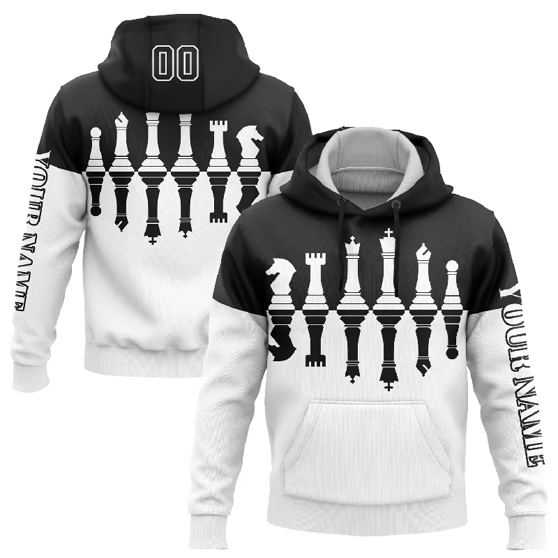 Comfortable Hoodie for Travel Days-Custom Stitched Black White 3D Chess International Chess Day Sports Pullover Sweatshirt Hoodie